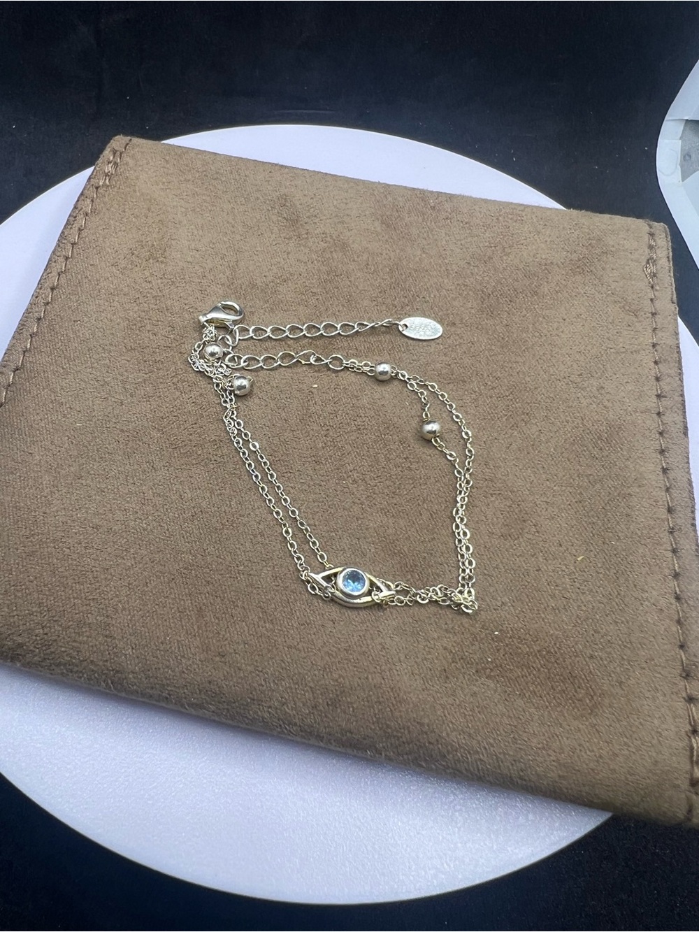 Silver Layered Eye Chain Bracelet with Blue Stone